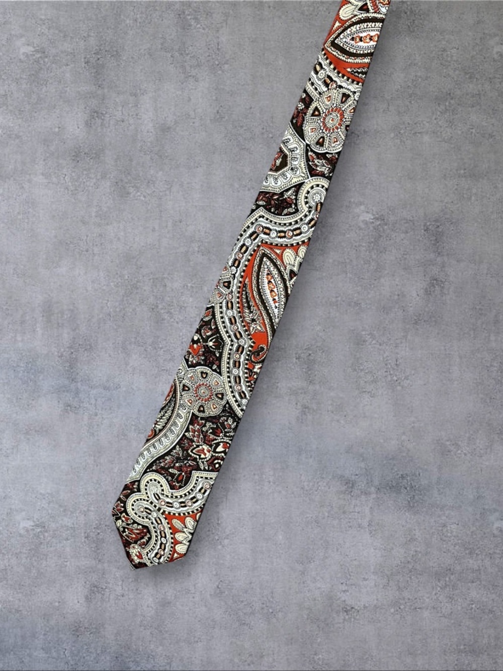 Vintage 70s Qiana Nylon Orange & Brown Paisley Tie
